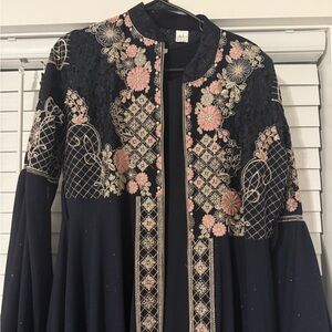 Elegant Navy Dress with Gold Accents